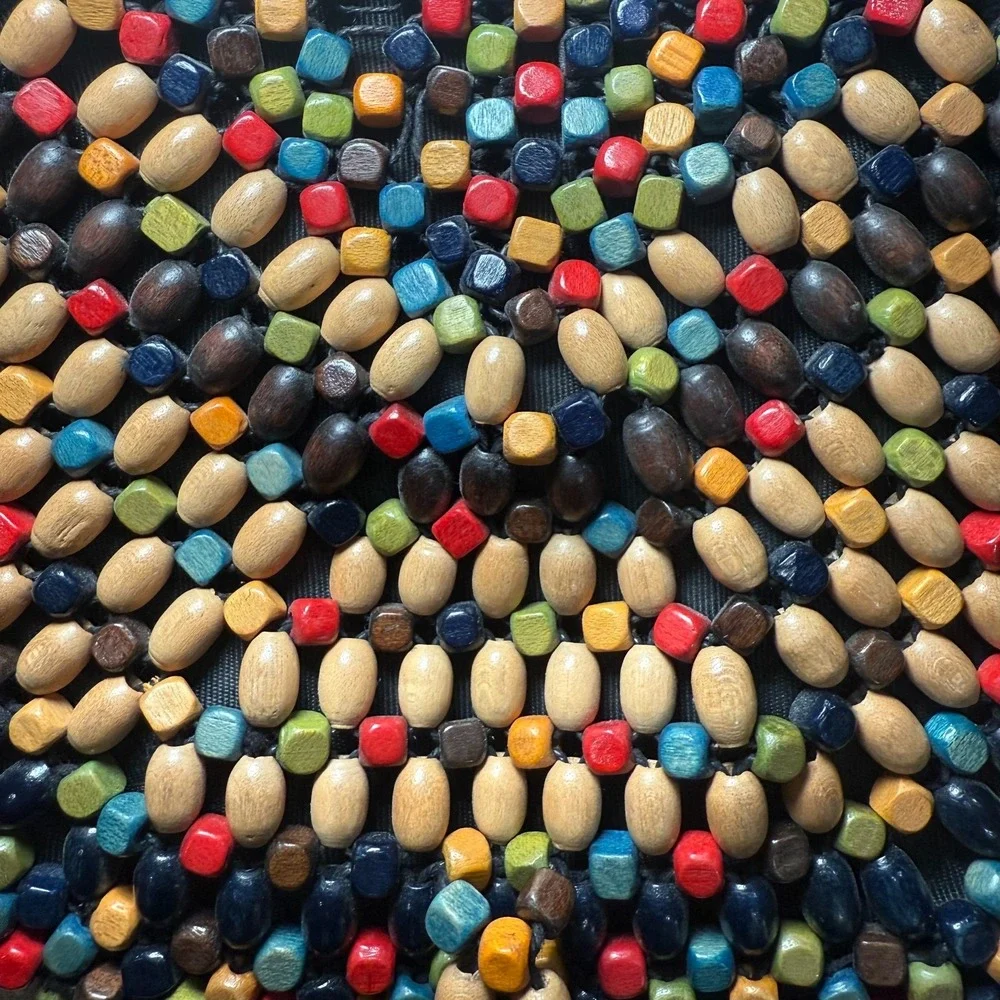 Vtg Czechoslovakia Wooden Beaded Clutch Purse Boho Handmade‎ 1960s Mid Century